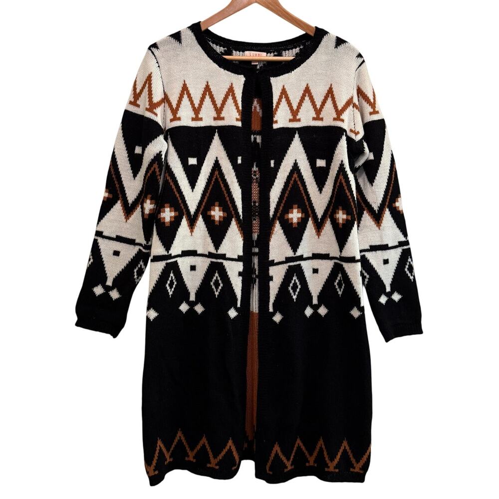 Luxmi Cotton Knit Cardigan Duster Sweater Womens Size L Western Aztec Boho Cozy